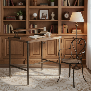 Sunvega Industrial Counter Table with Removable Shelf and Brown Bamboo Top