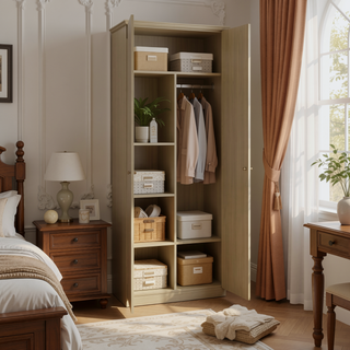 Sunvega Macadamia Slim Closet System with Hanging Rod and Shelf for Bedroom