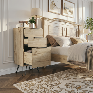 Sunvega Light Oak Finish 3-Drawer Rectangle Dresser with Superior Top and Four Steel Legs