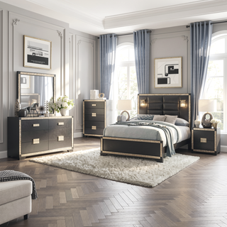 Sunvega Lively Black and Gold Nightstand with Glitter Detail and Spacious Drawers