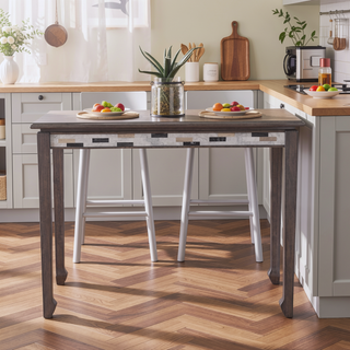 Sunvega Traditional Counter Height Table with Black and White Marble Apron