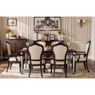 Sunvega Mirrored Black Finish Dining Table with Geometric Trim and Extension Leaf