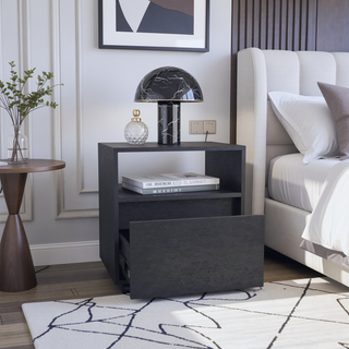 Sunvega White Nightstand with One Open Shelf and Spacious Drawer on Casters