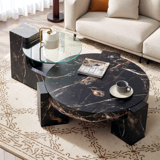 Sunvega Detachable Double-Decker Coffee Table with Anti-Collision Design and MDF Material