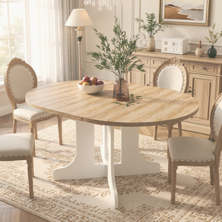 Sunvega Expandable Oval Dining Table with Removable Leaf and X-Shaped Base White