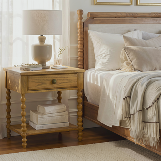 Sunvega Solid Wood Frame Nightstand with 2 Drawers in Camel Oak Finish
