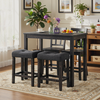 Sunvega Gray 3-Piece Counter Height Dining Set with Button Tufted Stools