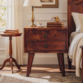 Sunvega Modern Bedside Table with 2 Drawers in Chestnut Dark Brown