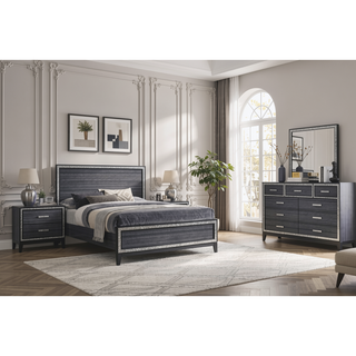 Sunvega Contemporary Modern Weathered Black Nightstand with Two Storage Drawers