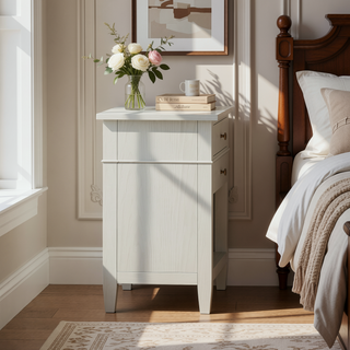 Sunvega Fog Grey Solid Wood Bedside Table with Two Spacious Drawers