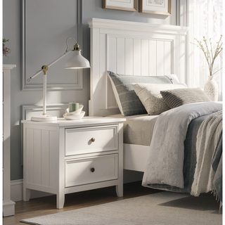 Sunvega White Finish 2 Drawer Bedroom Nightstand Farmhouse Style Bedside Table