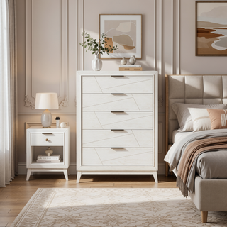 Sunvega Antique White Finish Nightstand with 2 Dovetail Drawers for Bedroom