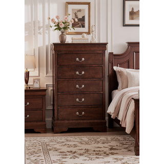 Sunvega Traditional Style Bedroom Chest with Carved Bases and Curved Mouldings