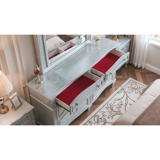 Sunvega Mystic Contemporary Style 6-Drawer Dresser with Crystal Handles in Light Gray