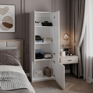 Sunvega Three-Door Freestanding Closet with Hanging Rod and Shelves for Bedroom