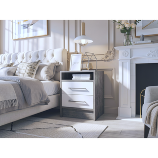 Sunvega Light Gray Nightstand with Two Spacious Drawers and Top Shelf for Bedroom