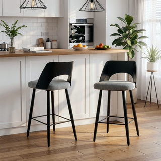 Sunvega Grey Linen Look Fabric Counter Height Stool with Black Brushed Wood Back
