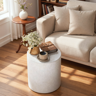 Sunvega Lightweight Imitation Terrazzo Accent Table with Adjustable Feet Cream White