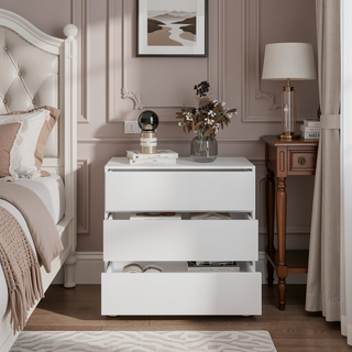 Sunvega White 3-Drawer Dresser with Metal Rails for Effortless Quiet Movement
