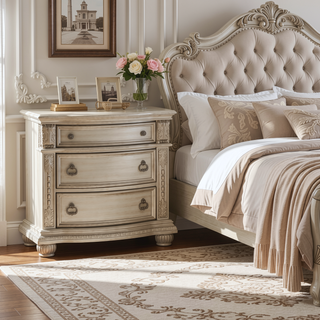 Sunvega Glamorous Vintage Nightstand with Marble Top and Three Drawers