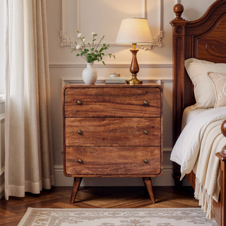 Sunvega Curved Honey Caramel Solid Wood Chest with Shiny Accent Knobs