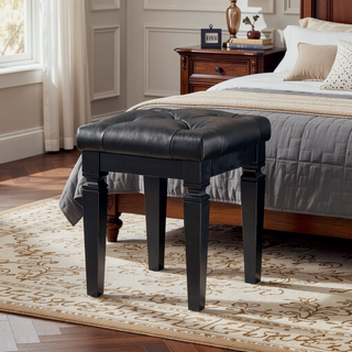 Sunvega Modern Glam Silver Finish Tufted Faux Leather Vanity Stool with Foam Cushion