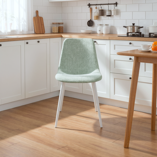 Sunvega Modern Linen Padded Dining Chairs with Sturdy White Metal Legs