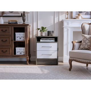 Sunvega Smokey Oak and White 2-Drawer 1-Shelf Rectangle Nightstand with Storage