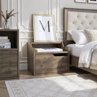 Sunvega Floating Nightstand with Single Drawer and Double-Tiered Shelf Surfaces for Bedroom