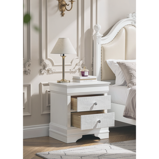 Sunvega Blaze Modern White Wood Nightstand with Two Drawers and Textured Finish