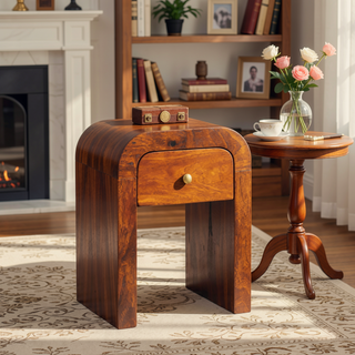 Sunvega Mini Darcy Chestnut Nightstand with Curved Edges and Brass Knob