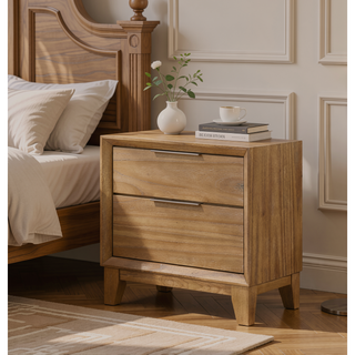 Sunvega Contemporary Nightstand with Two Drawers in Natural Wood Finish
