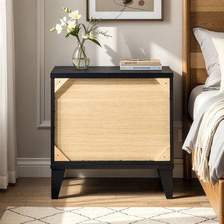 Sunvega Contemporary Black Finish Nightstand with 2 Storage Drawers and Wooden Legs
