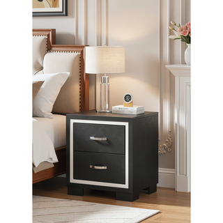 Sunvega Modern Luxury Nightstand with Sleek Metal Handles and Two Storage Drawers