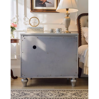 Sunvega Modern Luxury Nightstand with Silver Finish and Diamond Patterned Drawer Fronts