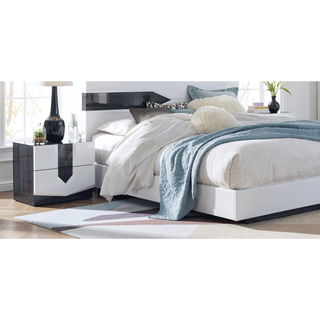 Sunvega Zebrano Accent Contemporary High Gloss White Nightstand