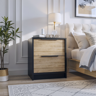 Sunvega Modern 18" High Night Stand with Two Drawers and Metal Hardware
