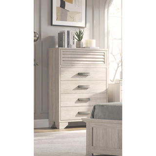 Sunvega Contemporary Louvered Design Nightstand with Two Drawers and Finger Pull Hardware