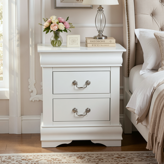 Sunvega Classic Traditional Black Finish 2-Drawers Nightstand with Metal Handle