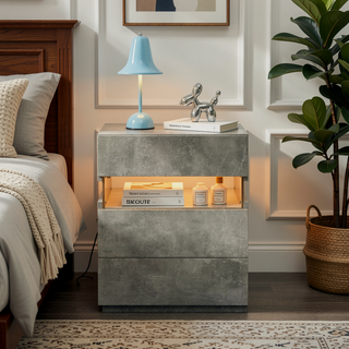 Sunvega LED Nightstand with Acrylic Board and RGB Lights 3 Drawer Bedside Table