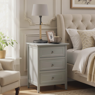 Sunvega Transitional Oak Nightstand With Three Drawers For Bedroom