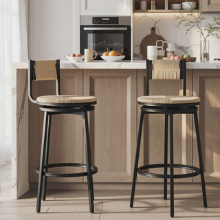 Sunvega Handwoven Paper Rope Swivel Bar Stools with Back Set of 2 for Kitchen Island