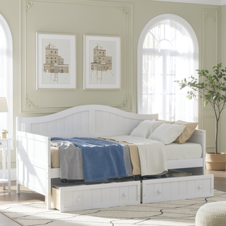 Sunvega Twin Wooden Daybed with Trundle Sofa Bed for Bedroom Living Room Gray