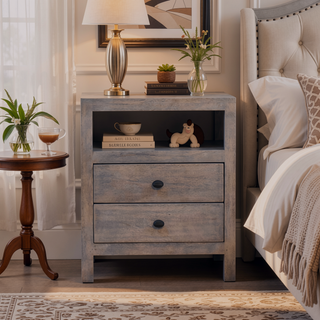 Sunvega Acid Wash 2 Drawer Open Bedside Table with Weathered Finish