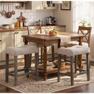 Sunvega Gray 3-Piece Counter Height Dining Set with Button Tufted Stools