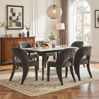 Sunvega Grey Chenille Dining Chairs with Hollowed-Out Backrest Set of 2