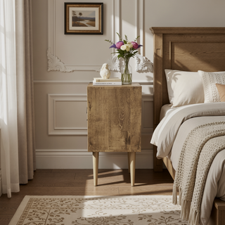 Sunvega Modern White and Brown Nightstand with 2 Drawers for Bedroom