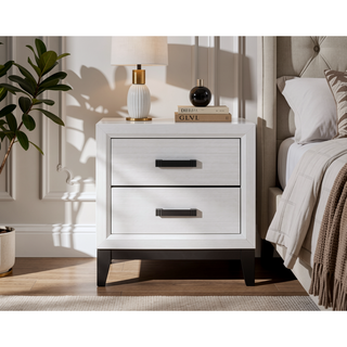 Sunvega White Nightstand with Two Drawers and Black Hardware