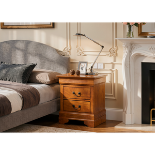 Sunvega Elegant Oak Nightstand With Two Drawers For Bedroom Storage