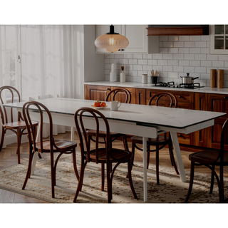 Sunvega Extendable White Sintered Stone Dining Table with Stainless Steel Legs for Modern Minimalist Homes